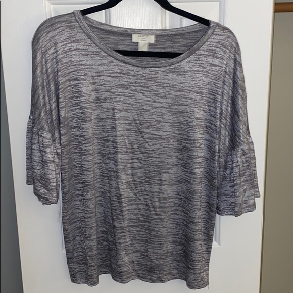 Heathered Grey T-shirt with ruffled sleeves - Picture 1 of 3